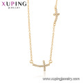 44516 wholesale fashion 18k gold color religion double cross necklace with stone for women